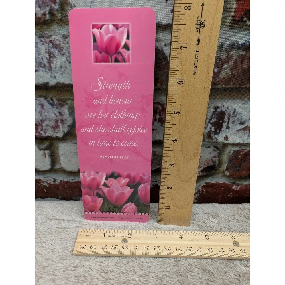 Religious Special Women Bookmark Proverbs 31:25 Positive Pink Tulip Gift KMD-134